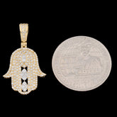 10k Yellow Gold 0.6CT Natural Diamond Hamsa Hand Pendant 2g Mens Religious Charm